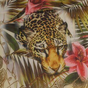 Beretta Sheer Silk Square Scarf w/Leopard, Pink Lilies and Jungle Print | 31.5"